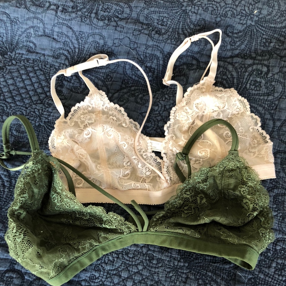 Two Strappy Lacy Bralettes